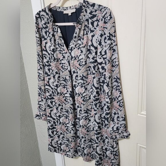 LOFT Women's Vine Ruffle Floral Paisley Split Neck Shirt Dress - Picture 6 of 16